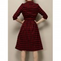 Vintage Round Collar 3/4 Sleeves Single Breasted Plaid Dress For Women