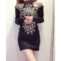 Vintage Round Collar Off-The-Shoulder Rhinestoned Dress For Women