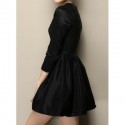 Vintage Round Neck 3/4 Sleeves Solid Color Dress For Women