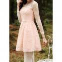 Vintage Round Neck Long Sleeves Voile Splicing Beaded Dress For Women