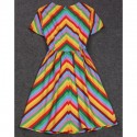 Vintage Round Neck Short Sleeve Striped Women's Dress