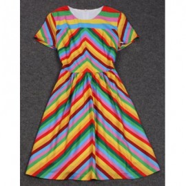 Vintage Round Neck Short Sleeve Striped Women's Dress