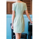 Vintage Round Neck Short Sleeves Flounce Solid Color Dress For Women