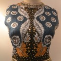 Vintage Round Neck Sleeveless Floral Print Jacquard Beaded Dress For Women