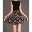 Vintage Round Neck Sleeveless Geometric Print Dress For Women