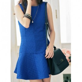 Vintage Round Neck Sleeveless Solid Color Flounce Dress For Women