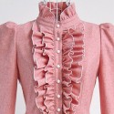 Vintage Ruffed Collar Long Sleeves Flounce Pleated Dress For Women