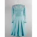 Vintage Scoop Neck 3/4 Sleeves Applique Solid Color Dress For Women