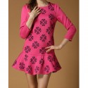 Vintage Scoop Neck 3/4 Sleeves Floral Print Flounce Dress For Women