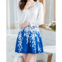 Vintage Scoop Neck 3/4 Sleeves Hollow Out Print Dress For Women
