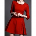 Vintage Scoop Neck 3/4 Sleeves Lace Splicing Dress For Women