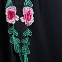 Vintage Scoop Neck 3/4 Sleeves Rose Embroidered Dress For Women