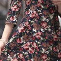 Vintage Scoop Neck 3/4 Sleeves Rose Print Dress For Women
