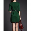 Vintage Scoop Neck Flare Sleeves Zippered Solid Color Dress For Women