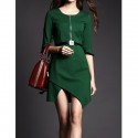 Vintage Scoop Neck Flare Sleeves Zippered Solid Color Dress For Women