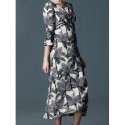 Vintage Scoop Neck Half Sleeves Tree Print Long Dress For Women