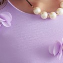 Vintage Scoop Neck Handmade Flower Long Sleeves Dress For Women