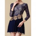Vintage Scoop Neck Lace Embroidered Long Sleeve Women's Dress