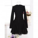 Vintage Scoop Neck Long Sleeves Bowknot Voile Splicing Dress For Women