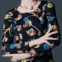 Vintage Scoop Neck Long Sleeves Owl Print Dress For Women