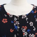 Vintage Scoop Neck Long Sleeves Tiny Flower Print Drawstring Dress For Women