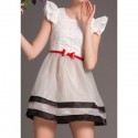 Vintage Scoop Neck Puff Sleeves Voile Splicing Dress For Women
