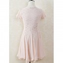 Vintage Scoop Neck Short Sleeves Voile Splicing Lace Dress For Women