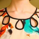 Vintage Scoop Neck Sleeveless Hollow Out Bird Print Dress For Women