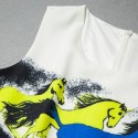 Vintage Scoop Neck Sleeveless Horse Print Bowknot Dress For Women