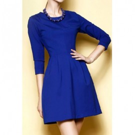 Vintage Solid Color Jewel Neck Long Sleeves Dress For Women