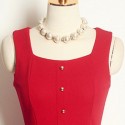 Vintage Square Neck Sleeveless Single Breasted Solid Color Dress For Women