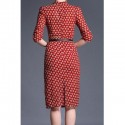 Vintage Stand Collar Half Sleeves Print Slit Dress For Women