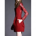 Vintage Stand Collar Long Sleeves Lace Splicing Solid Color Dress For Women