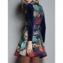 Vintage Stand Collar Long Sleeves Print Dress For Women