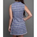 Vintage Stand Collar Plaid Single Breasted Sleeveless Woolen Dress For Women