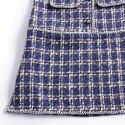 Vintage Stand Collar Plaid Single Breasted Sleeveless Woolen Dress For Women