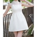 Vintage Stand Collar Sleeveless Jacquard Voile Splicing Dress For Women
