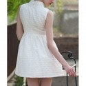 Vintage Stand Collar Sleeveless Jacquard Voile Splicing Dress For Women