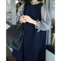 Vintage Stand-Up Collar 3/4 Sleeve Spliced Loose-Fitting Women's Dress