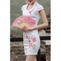Vintage Stand-Up Collar Short Sleeve Embroidered Women's Dress