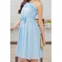 Vintage Strapless Bowknot Solid Color Flounce Prom Dress For Women