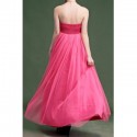 Vintage Strapless Solid Color Rose Voile Splicing Long Prom Dress For Women