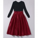 Vintage Style Round Neck Color Block Bowknot Long Sleeve Women's Dress