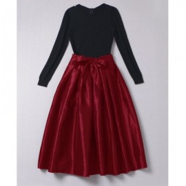 Vintage Style Round Neck Color Block Bowknot Long Sleeve Women's Dress