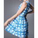 Vintage Style Round Neck Sleeveless Plaid Women's Dress