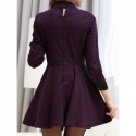 Vintage Style Stand Collar Checked Print Hollow Out Long Sleeve Women's Dress