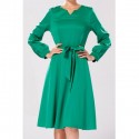 Vintage Style V-Neck Solid Color Lace-Up Long Sleeve Women's Dress