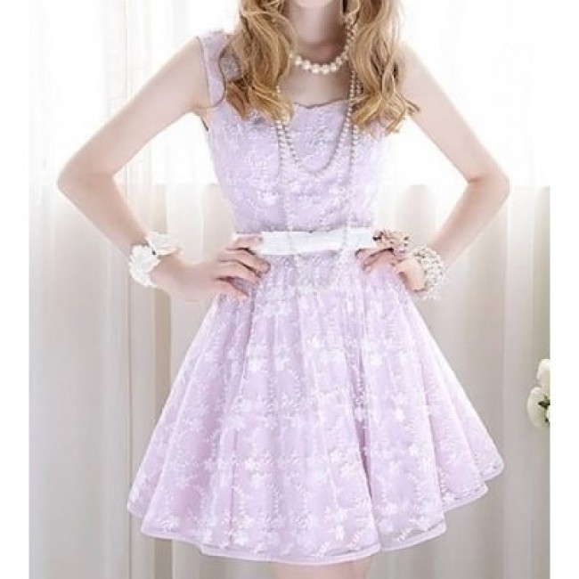 Vintage Sweetheart Neck Sleeveless Lace Splicing Dress For Women