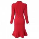 Vintage Bow Collar Long Sleeves Flounce Red Dress For Women