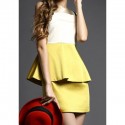 Vintage Faux Twinset Color Splicing Sleeveless Flounce Dress For Women